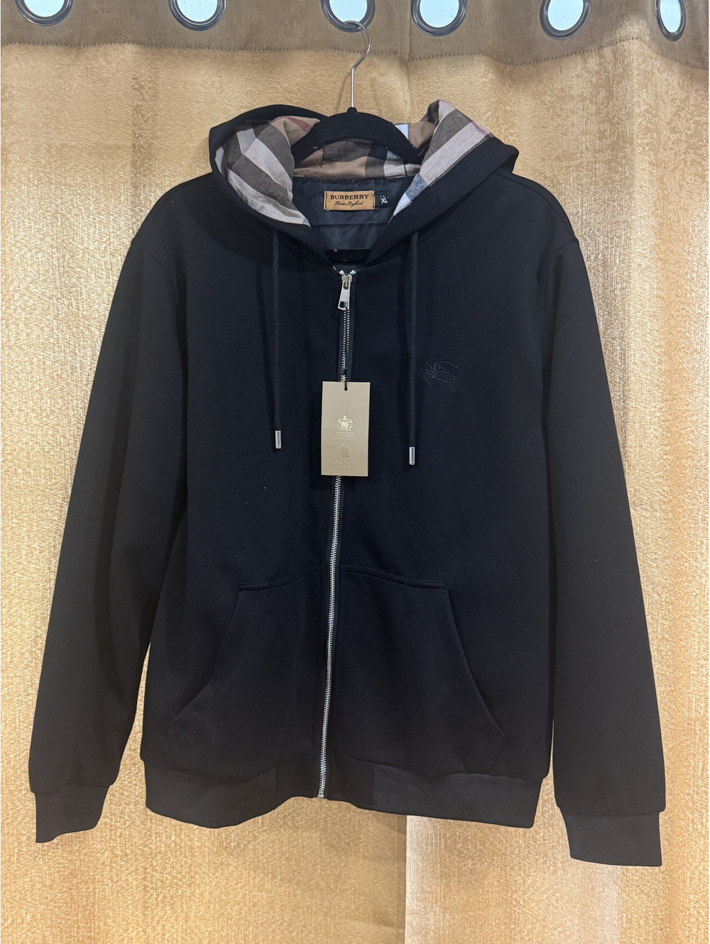 Burberry zip hoodie black with check hood lining 48